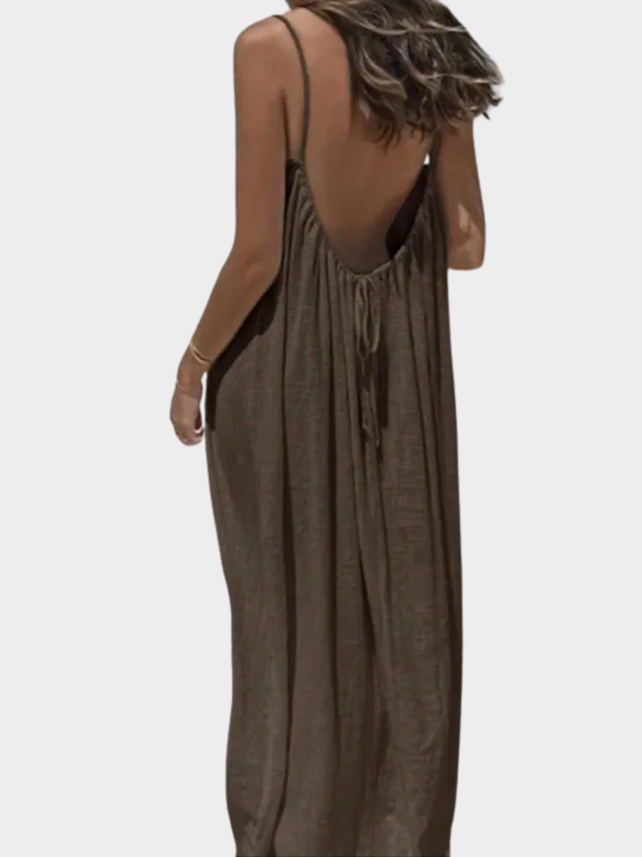 Solid Color Backless Cami Dress