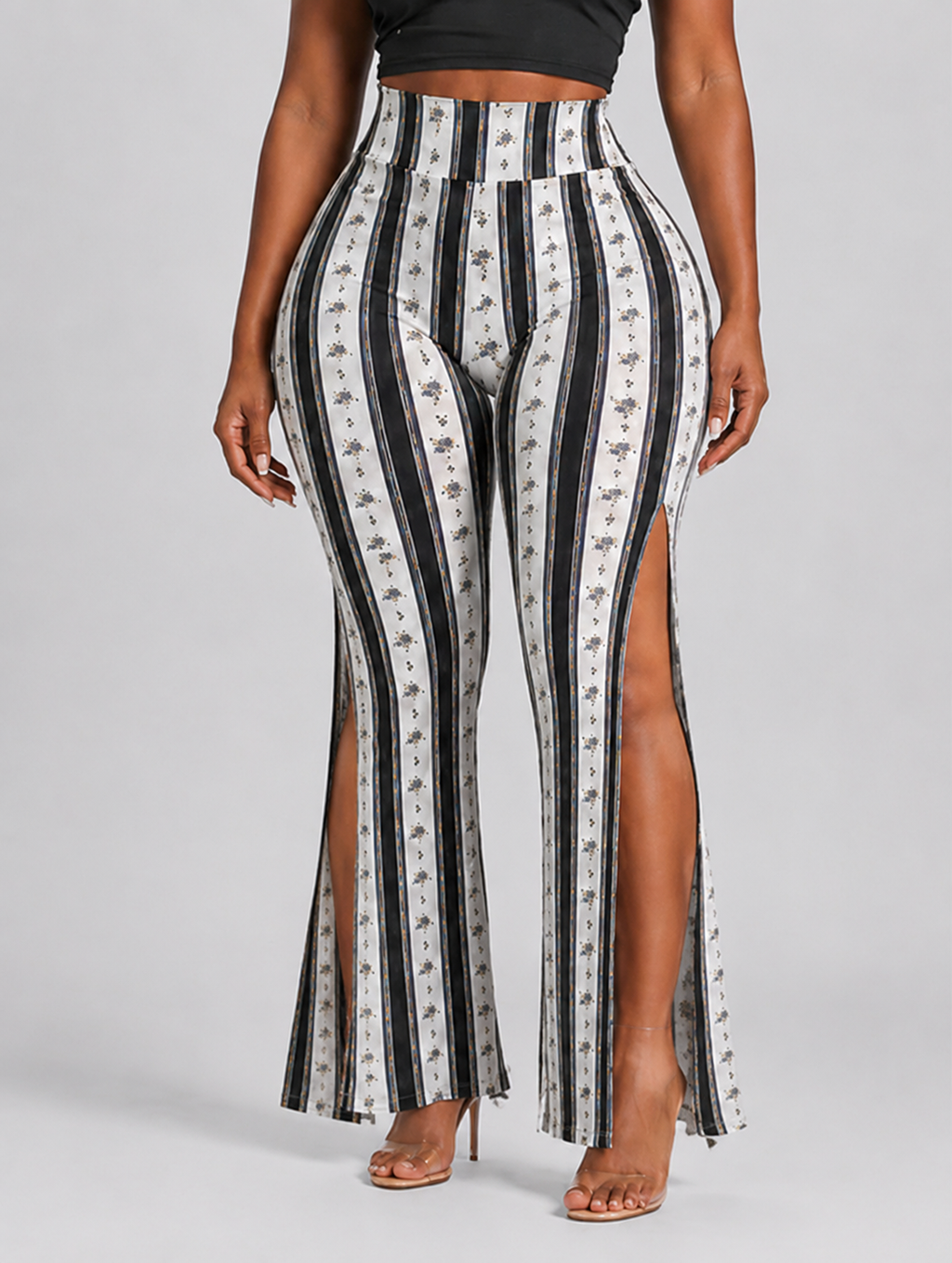 Vintage Stripe Slit-Leg Pants
