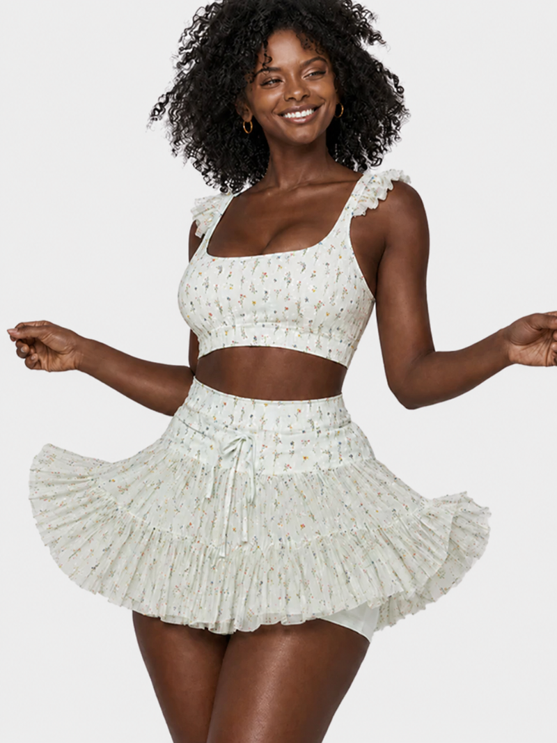 Tummy-Control Smocked Ruffle Skirt