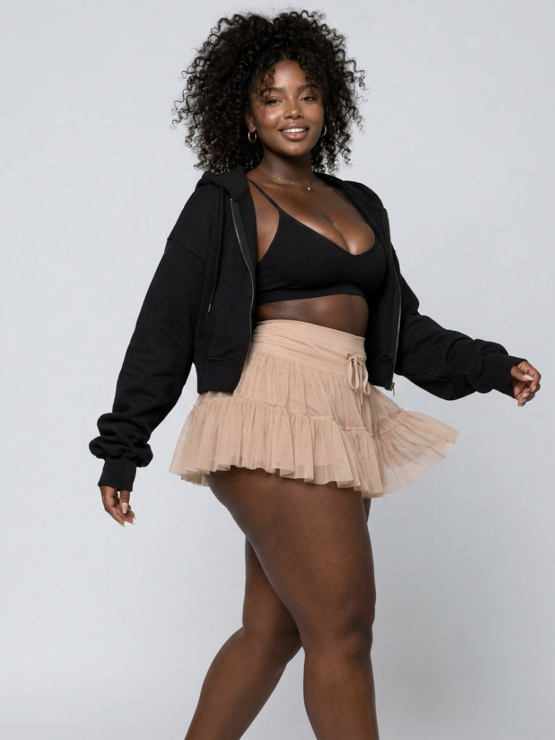 Tummy-Control Smocked Ruffle Skirt
