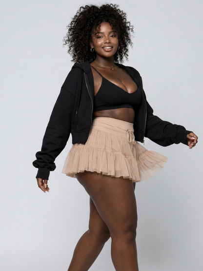 Tummy-Control Smocked Ruffle Skirt