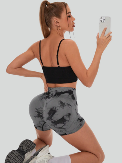 High waist tie-dye sports shorts