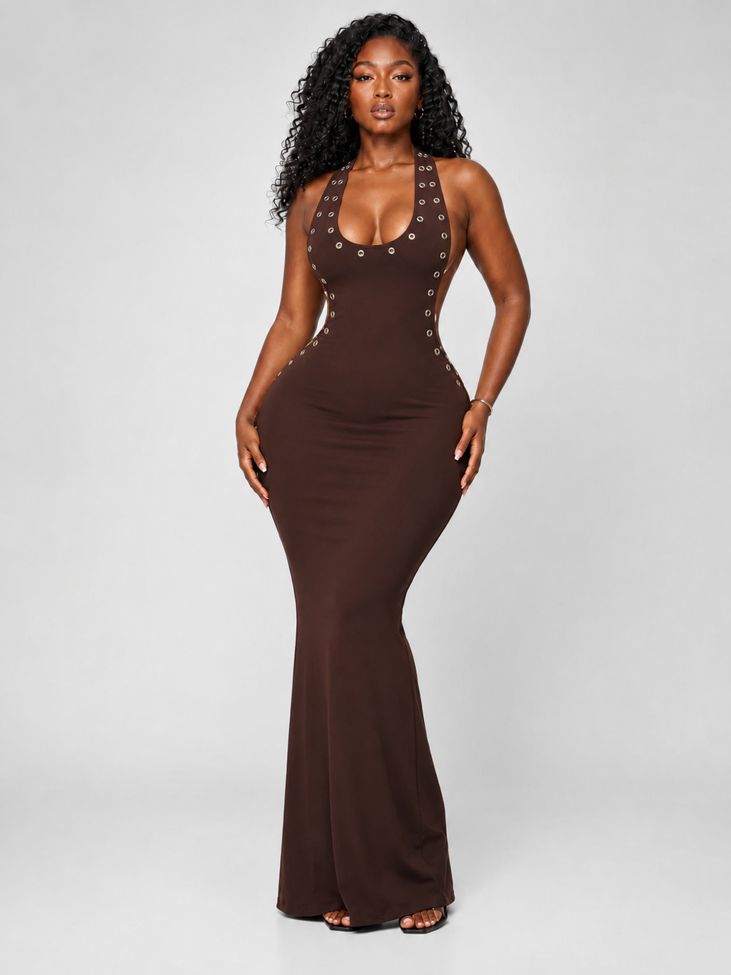 Grommet Detail Backless Maxi