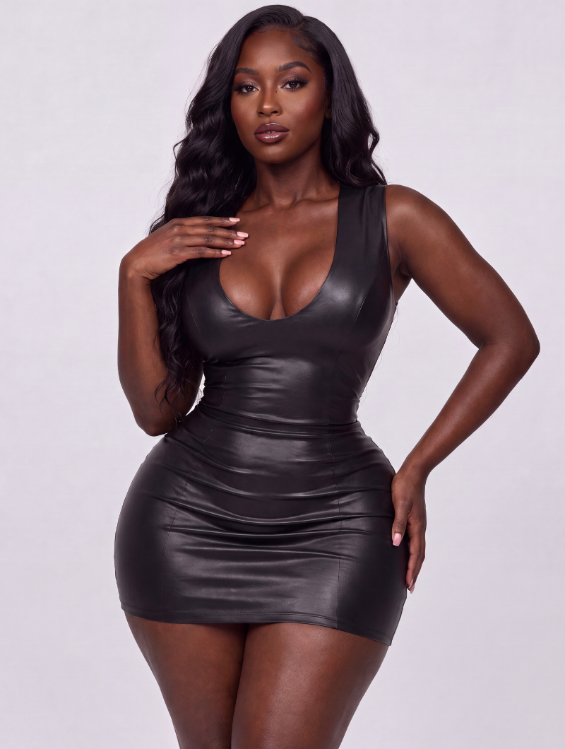 Noir Leather Ruched Mini