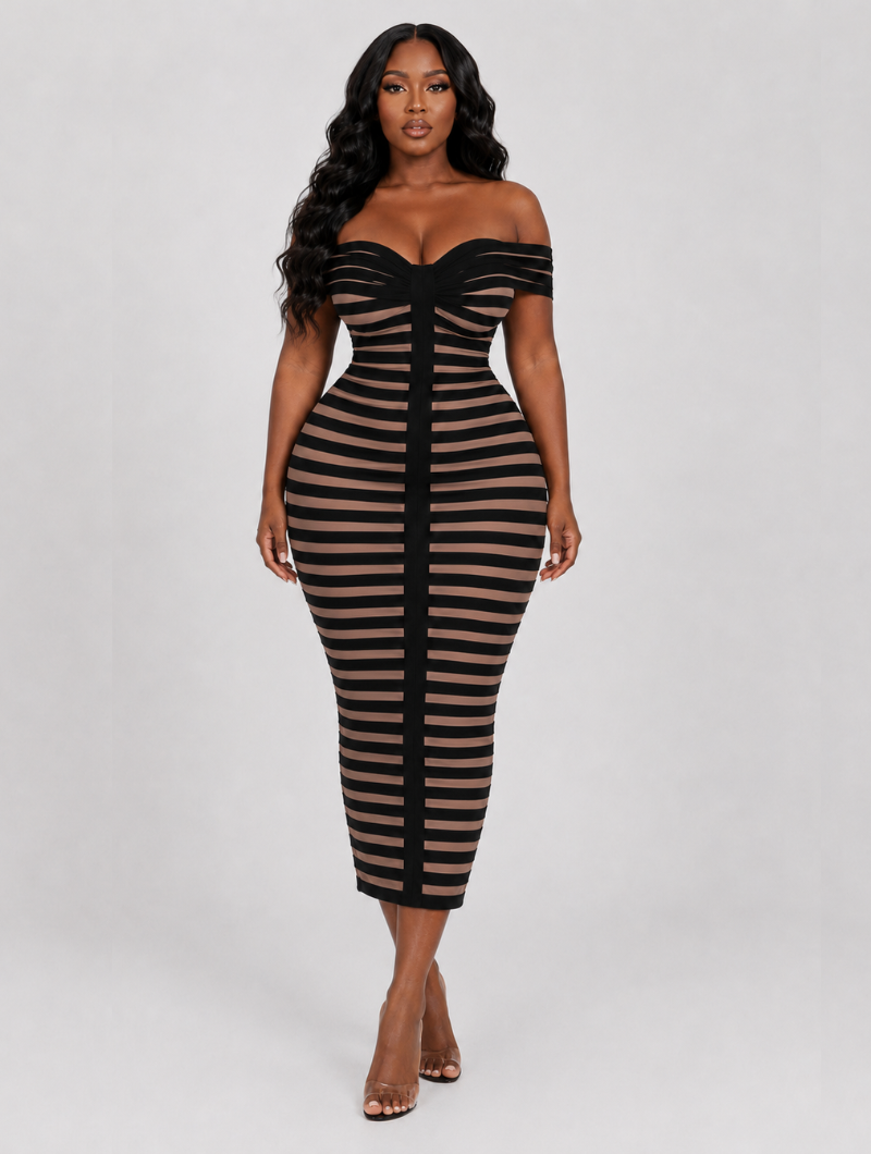 Bardot Striped Sculpt Midi