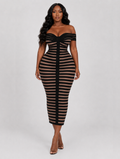 Bardot Striped Sculpt Midi