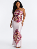 Backless Floral Satin Maxi