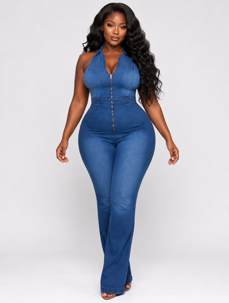 Snatched Zipper Denim Flare