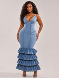 Tiered Mermaid Faux Denim Dress