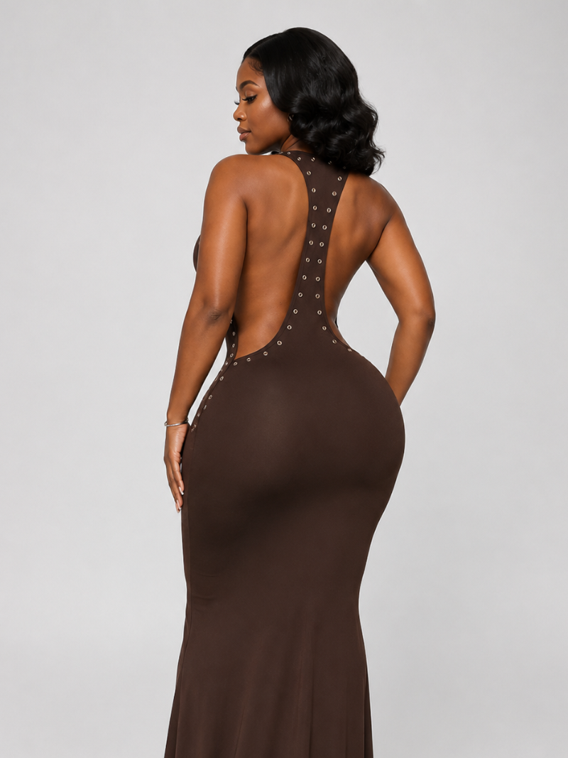 Grommet Detail Backless Maxi