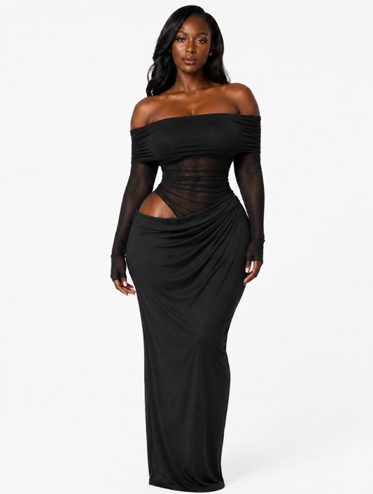 Off-Shoulder Mesh Maxi