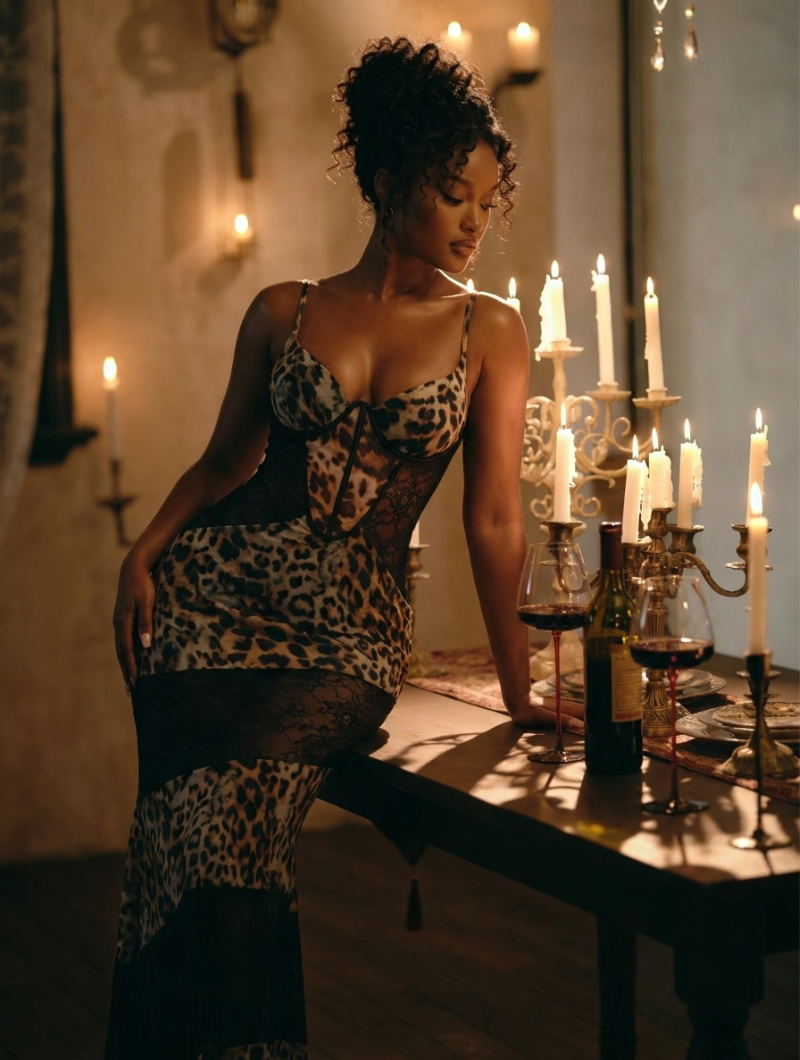 Leopard Lace Corset Maxi
