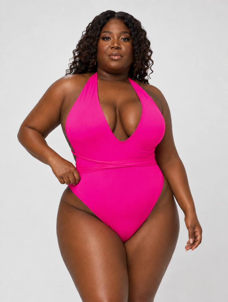 Plunging High-Cut Pink One-Piece