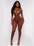 Copper Jacquard Plunge Jumpsuit