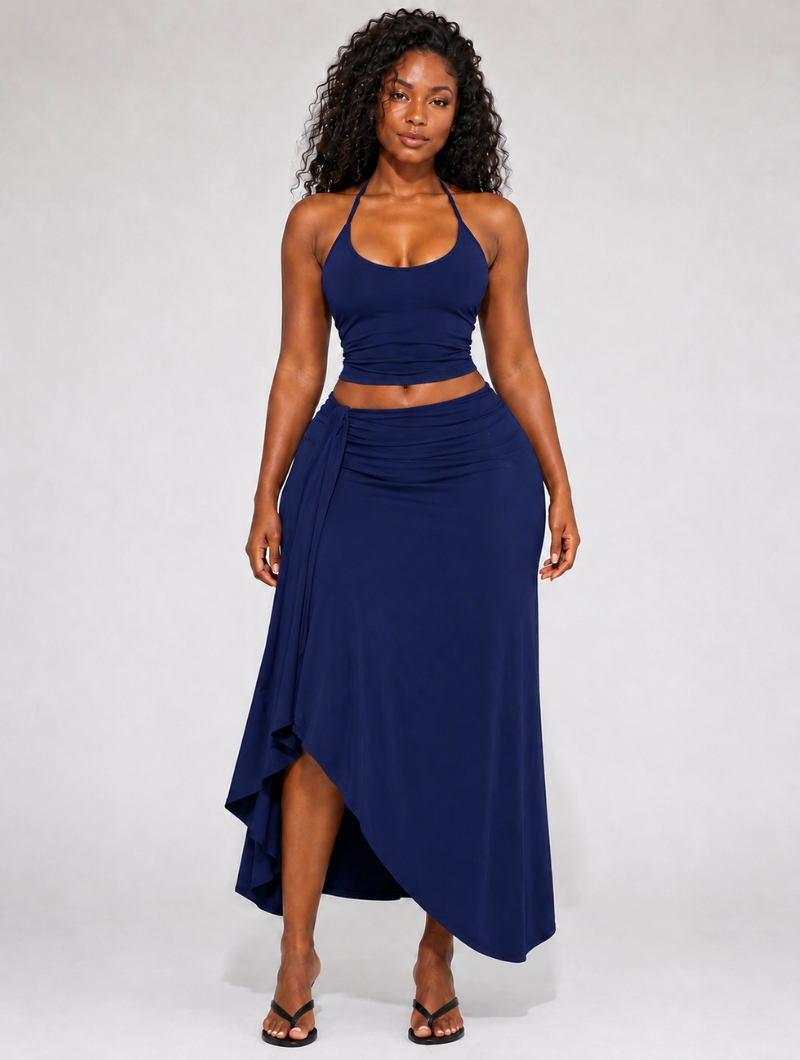 Asymmetric Ruffle Maxi Set