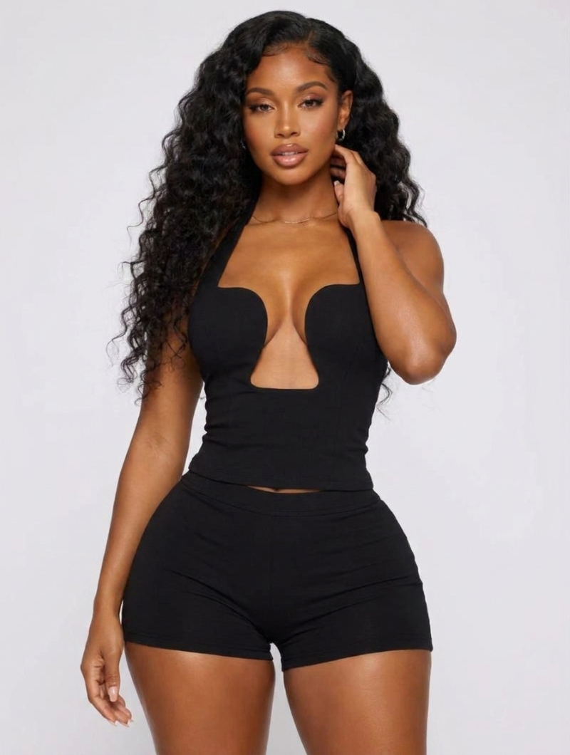 Sculpted Plunge Halter Top