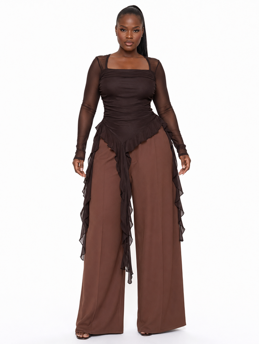 Cascade Ruffle Mesh Top