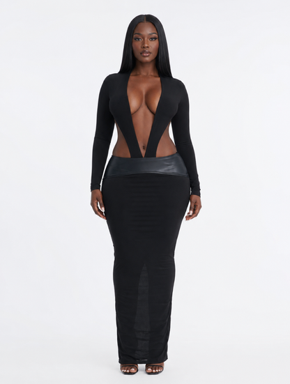 Plunge Backless Maxi Dress
