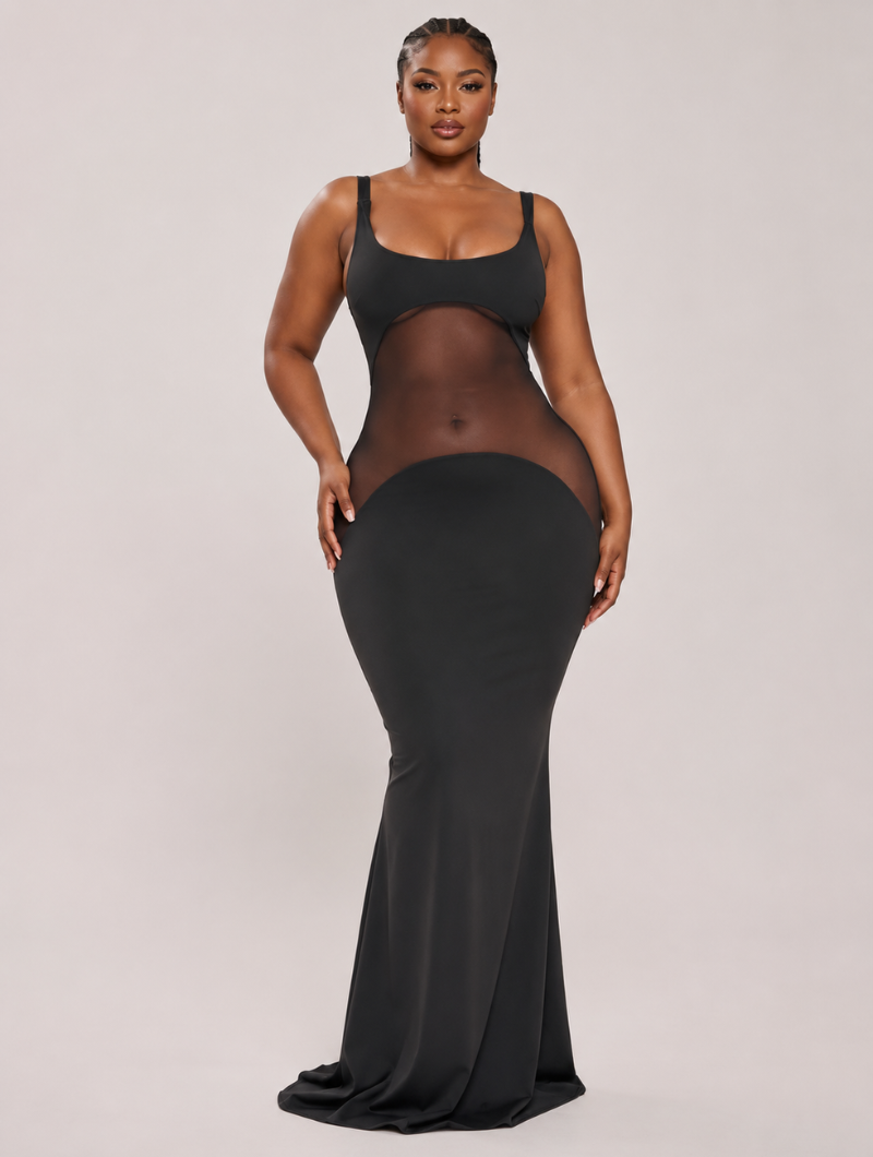 Mesh Waist Cutout Maxi