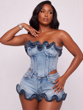 Zipper Ruffle Denim Corset