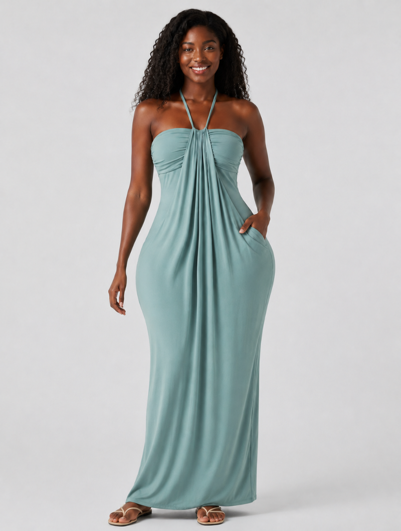 Effortless Drape Halter Dress
