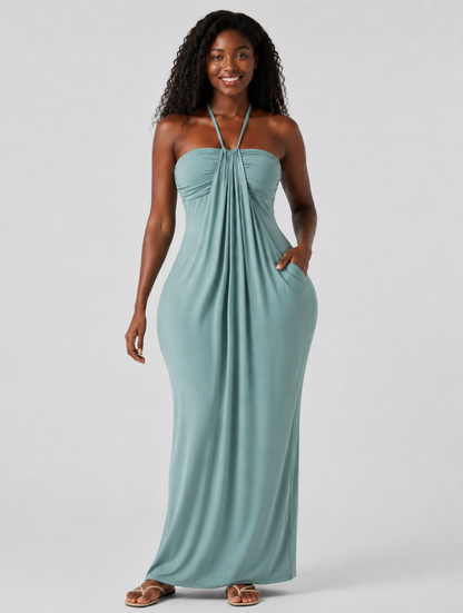 Effortless Drape Halter Dress