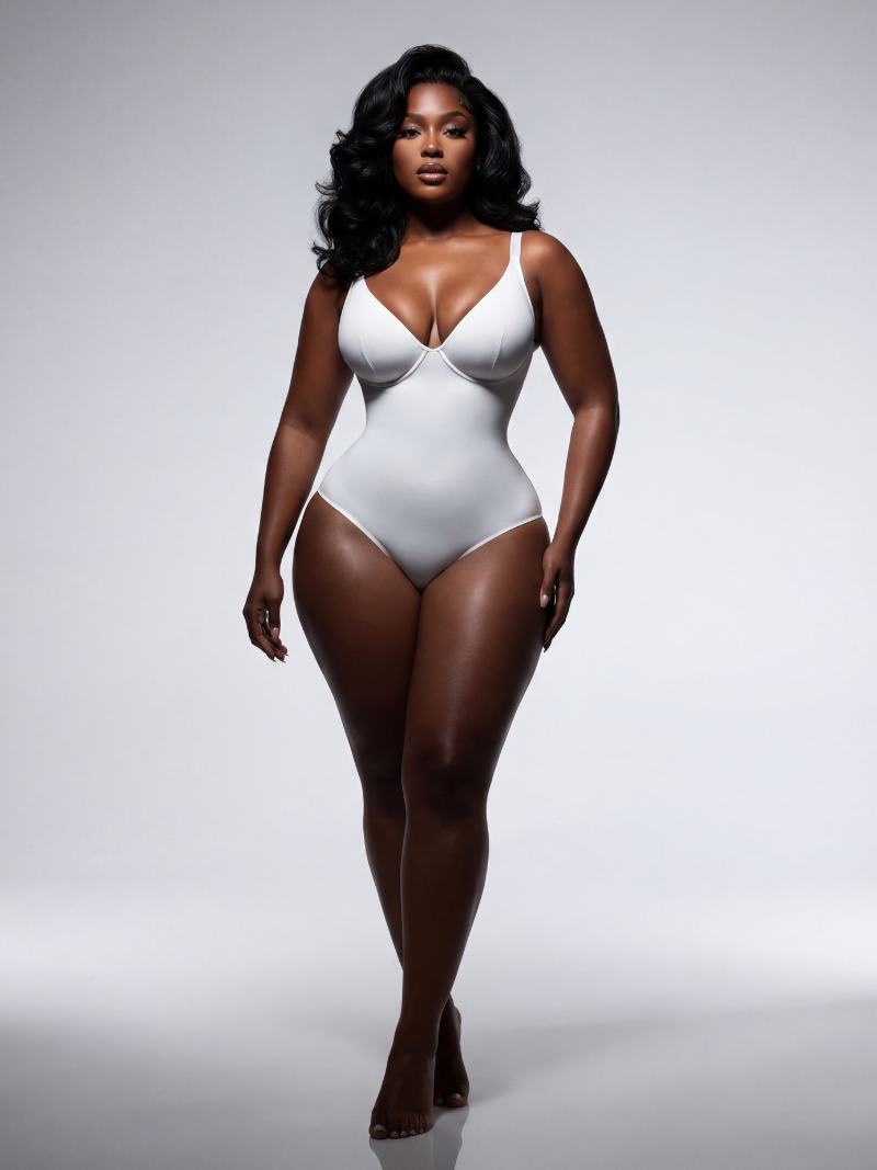 V Neck Adjustable Straps Tummy Control Bodysuit