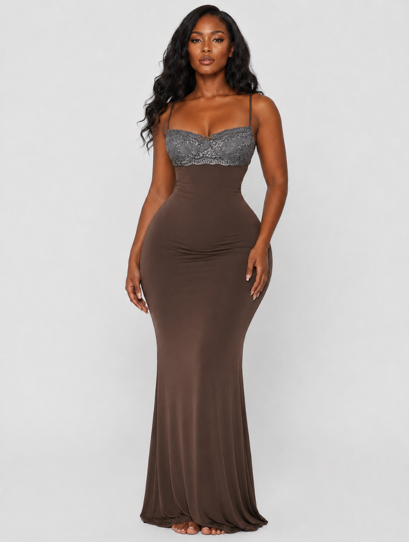 Lace Bustier Ruched Maxi