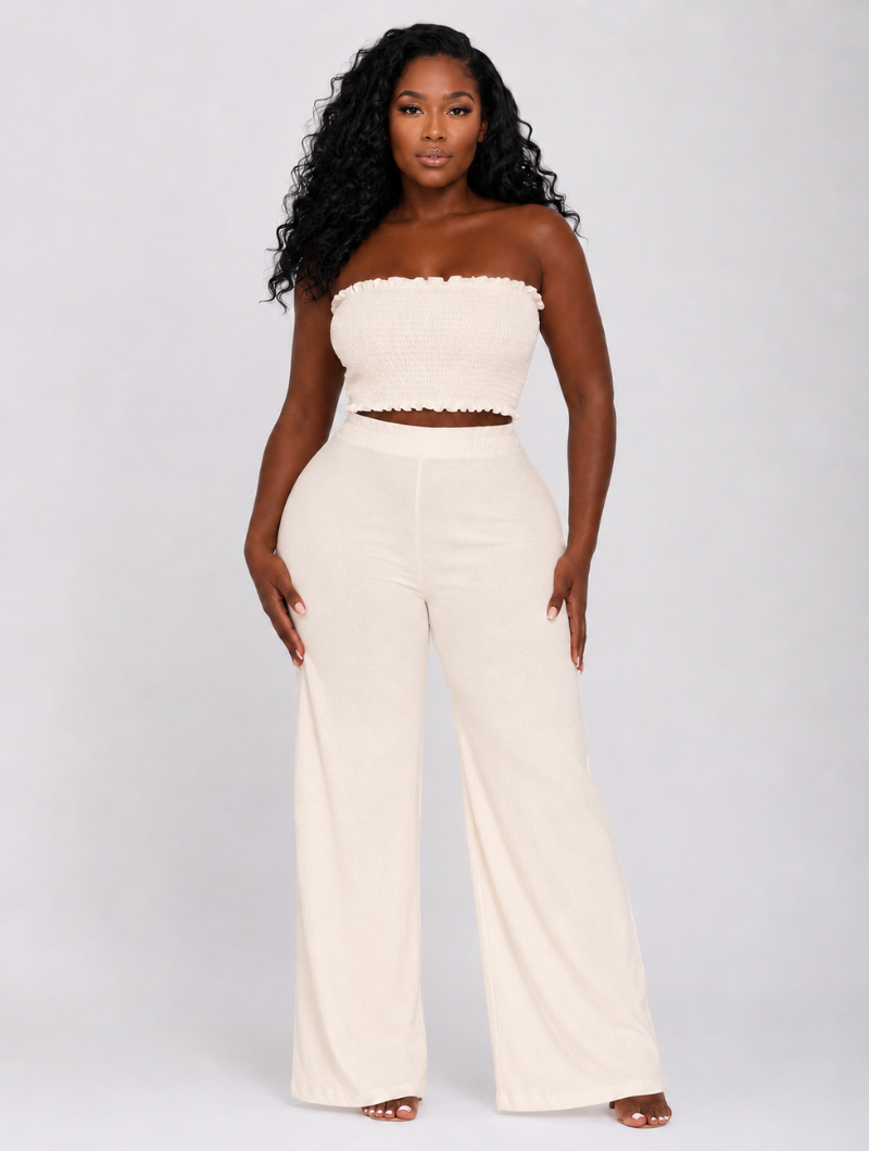 Smocked Tube Wide-Leg Set