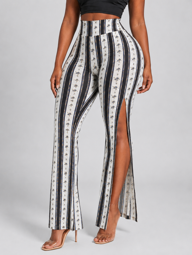 Vintage Stripe Slit-Leg Pants