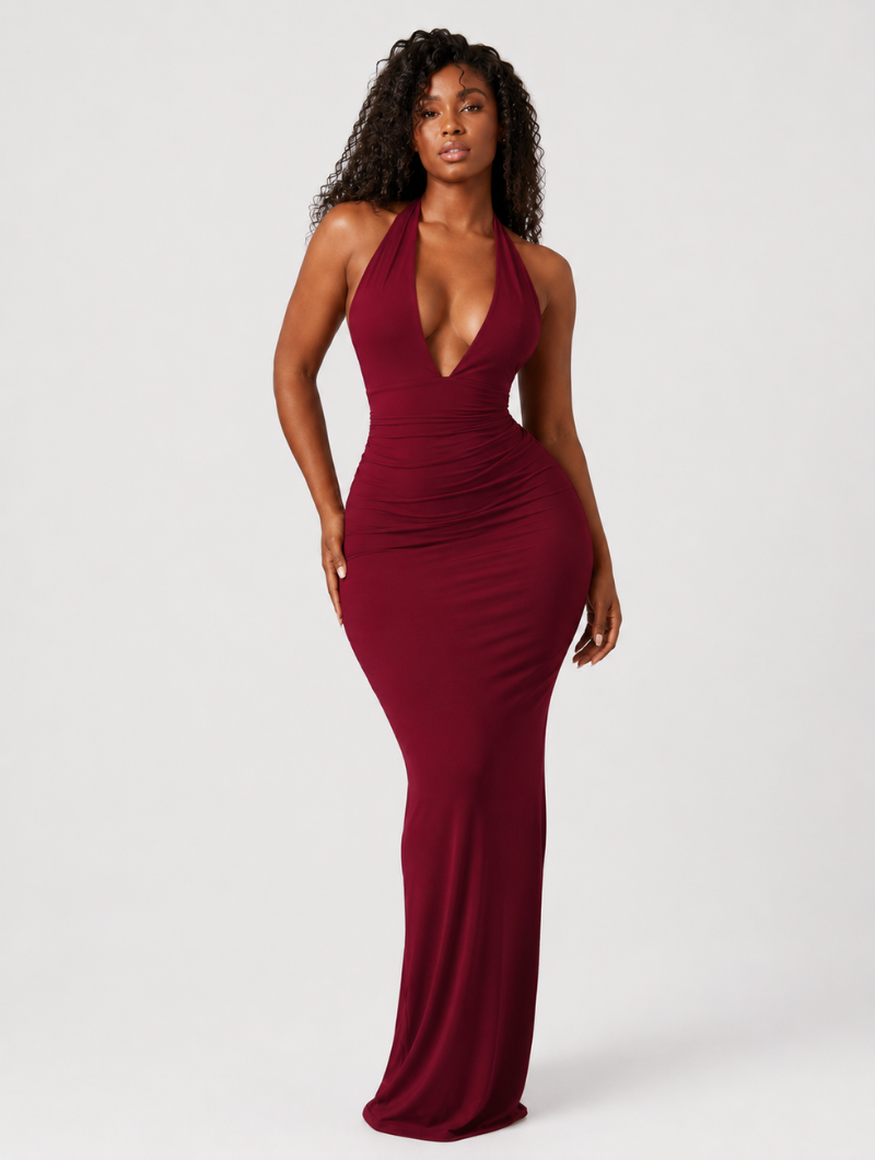 Sultry Plunge Halter Gown