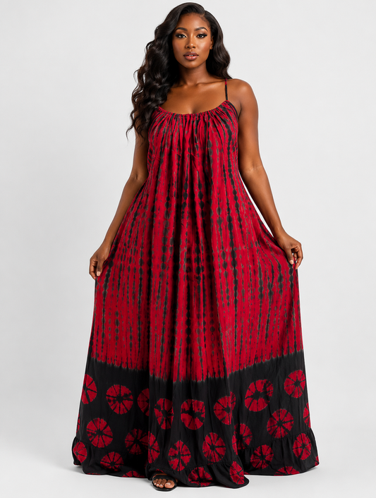 Crimson Boho Tie-Dye Maxi