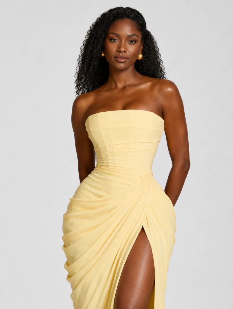 Draped Corset Slit Gown