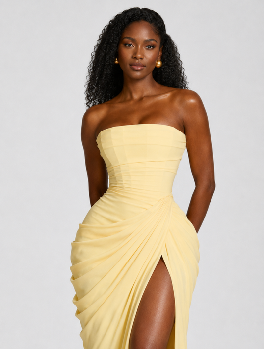 Draped Corset Slit Gown