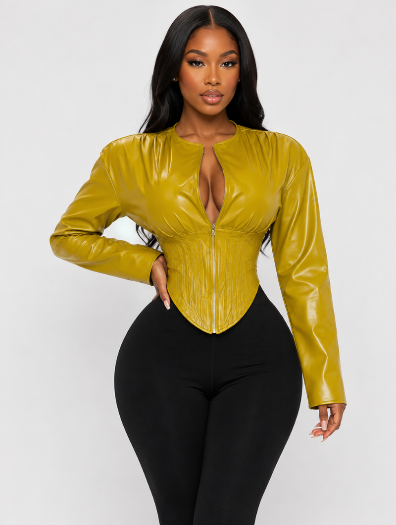 Hourglass Zipper Leather Top