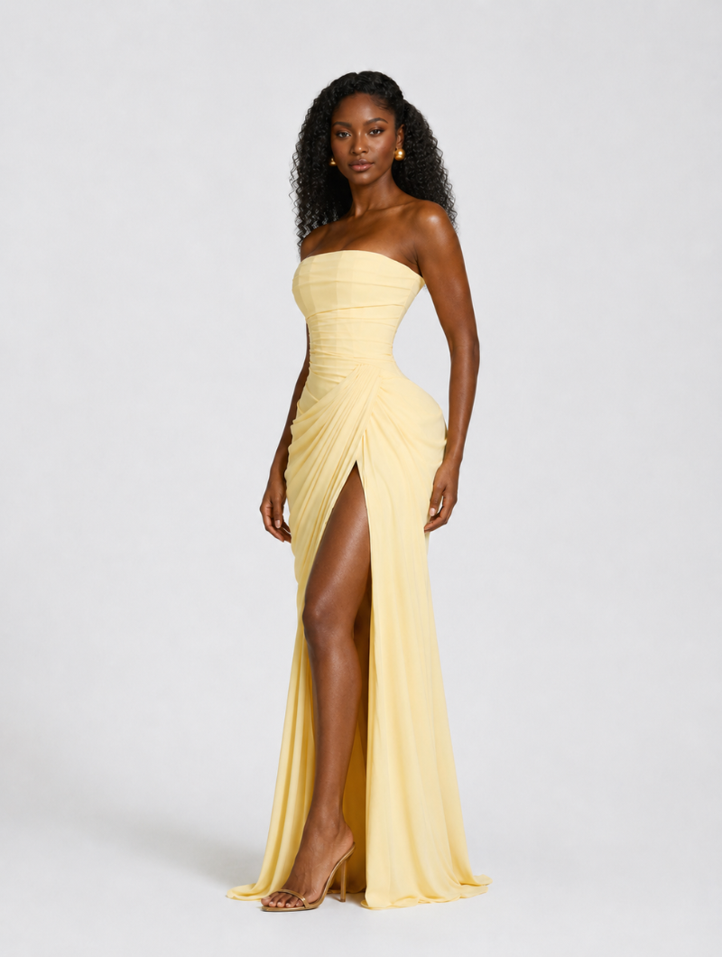 Draped Corset Slit Gown