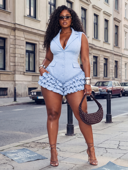 Corset Back Blazer Romper