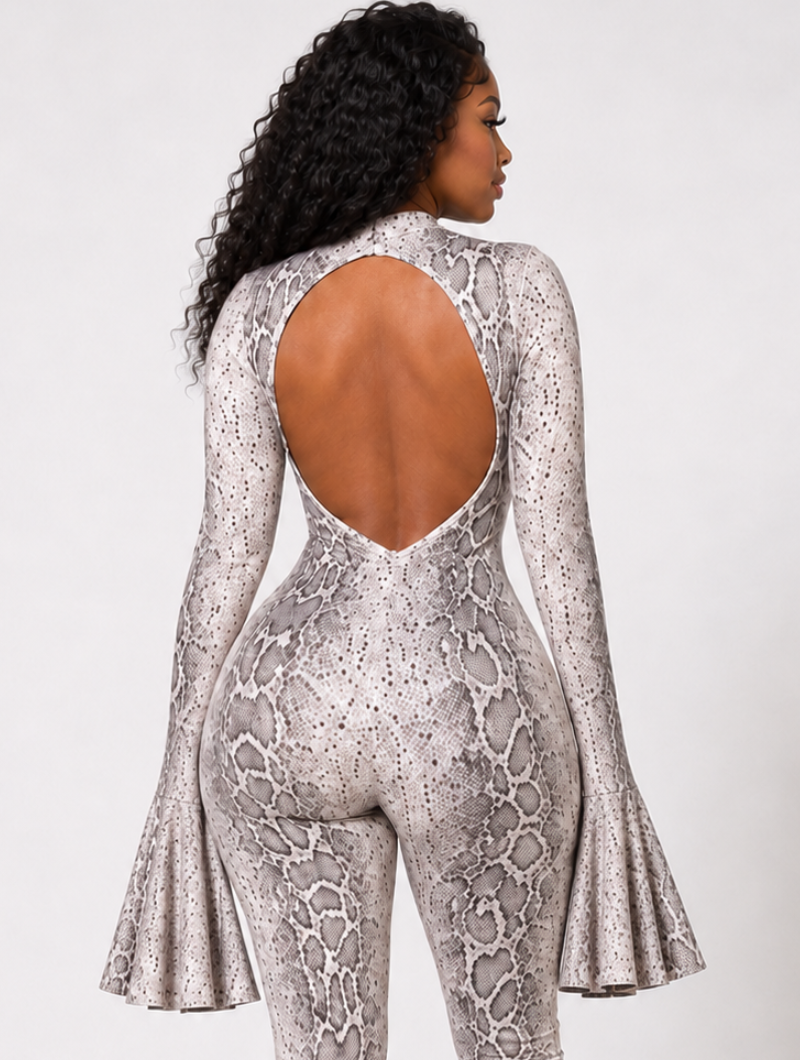 Serpent Flare Backless Jumpsuit