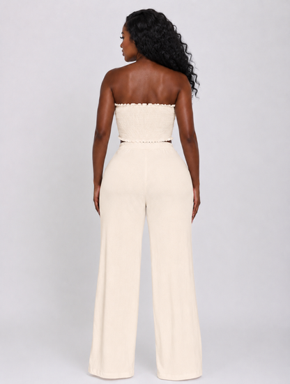 Smocked Tube Wide-Leg Set