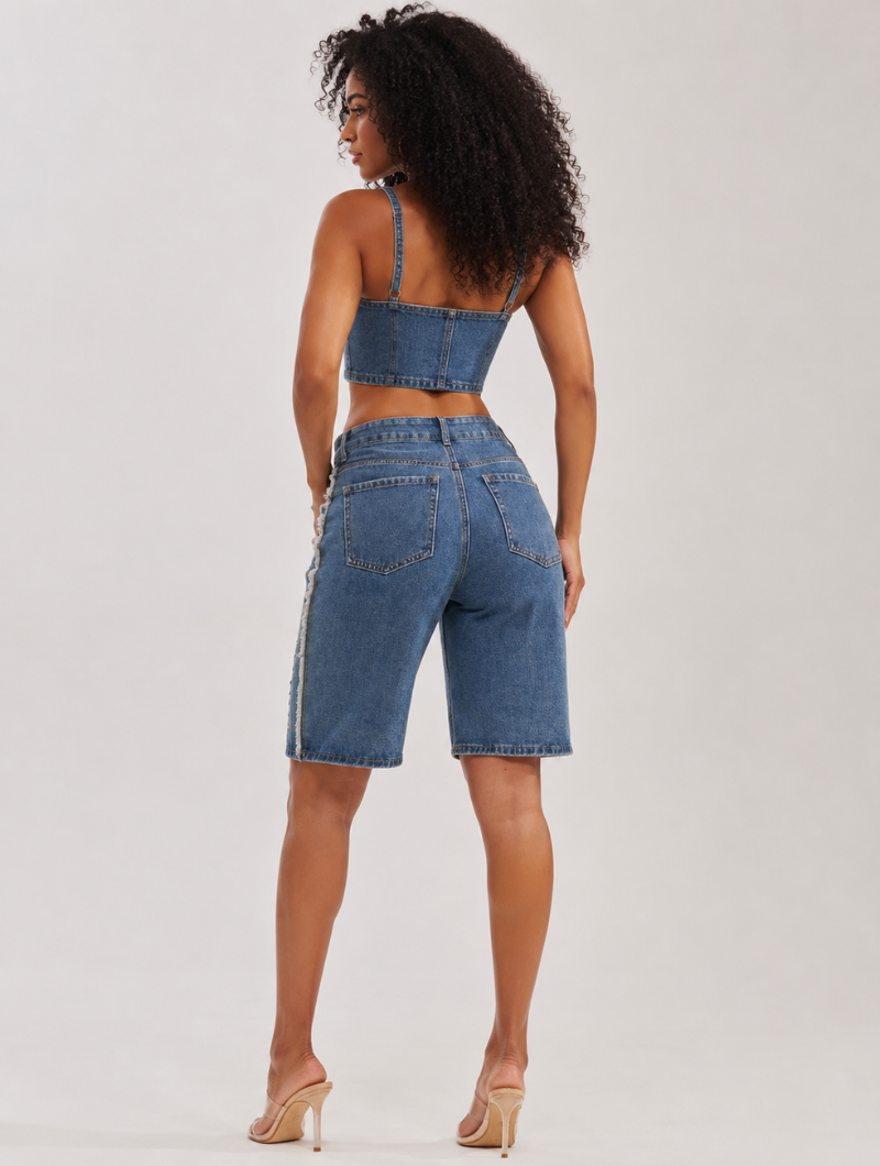 Grommet Detail Denim Jorts