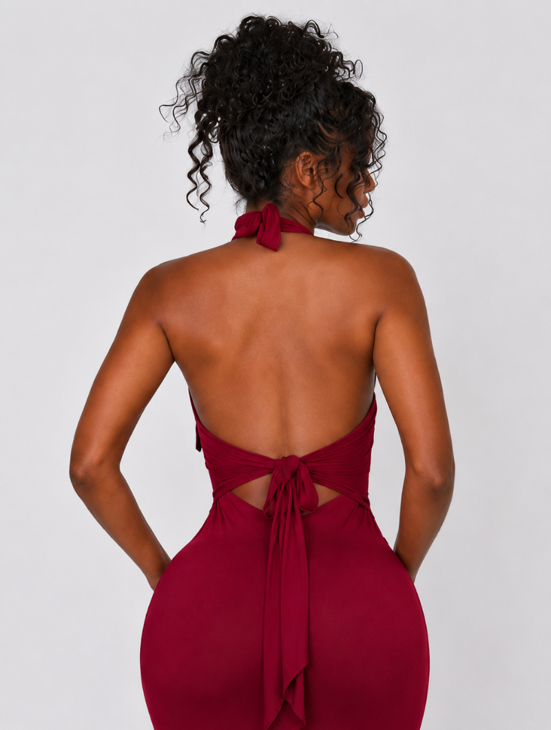 Sultry Plunge Halter Gown