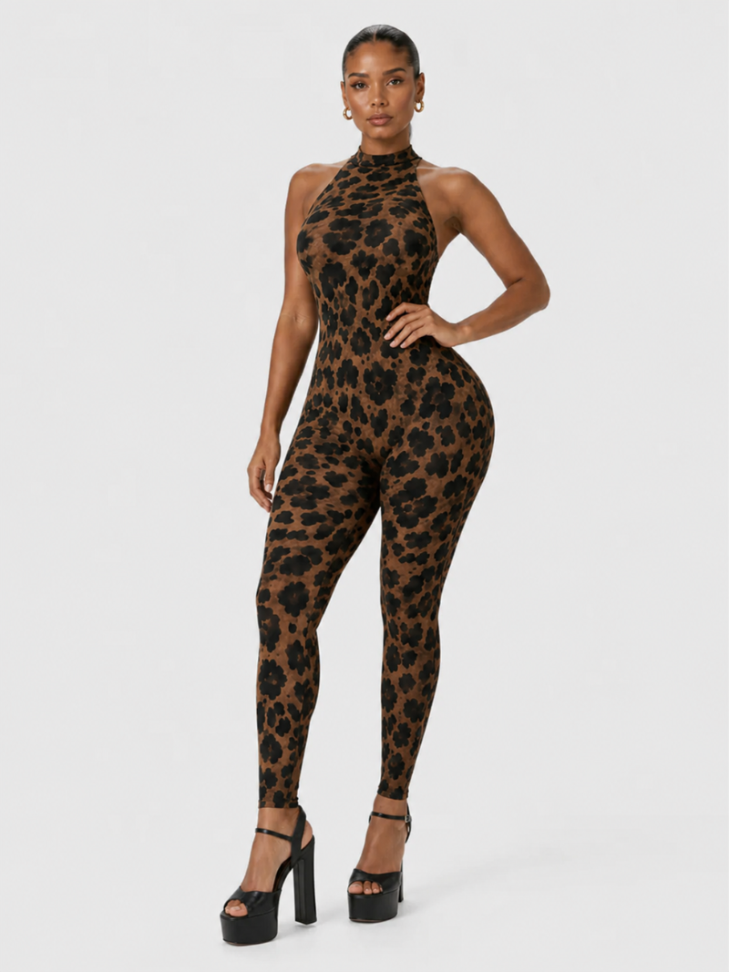 Leopard Luxe Halter Catsuit