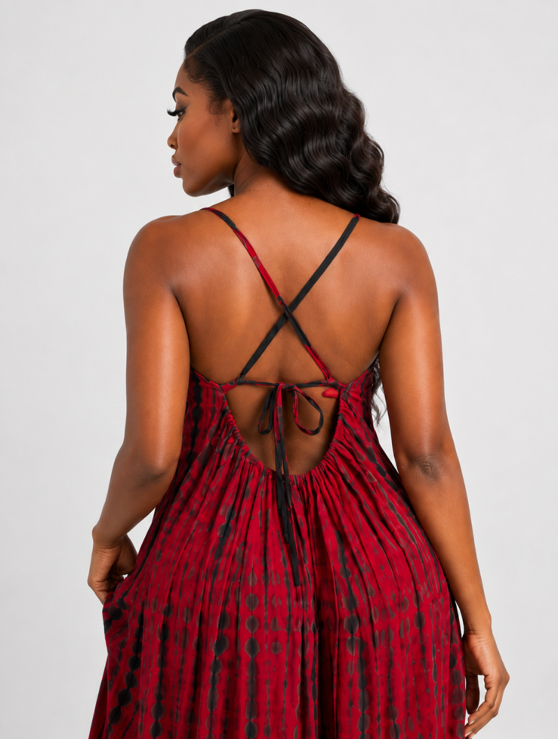 Crimson Boho Tie-Dye Maxi