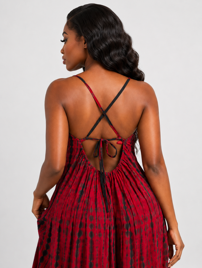 Crimson Boho Tie-Dye Maxi