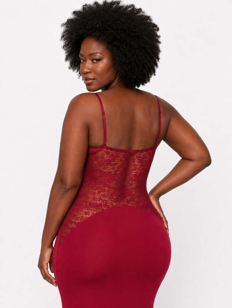 Burgundy Lace Bodice Maxi