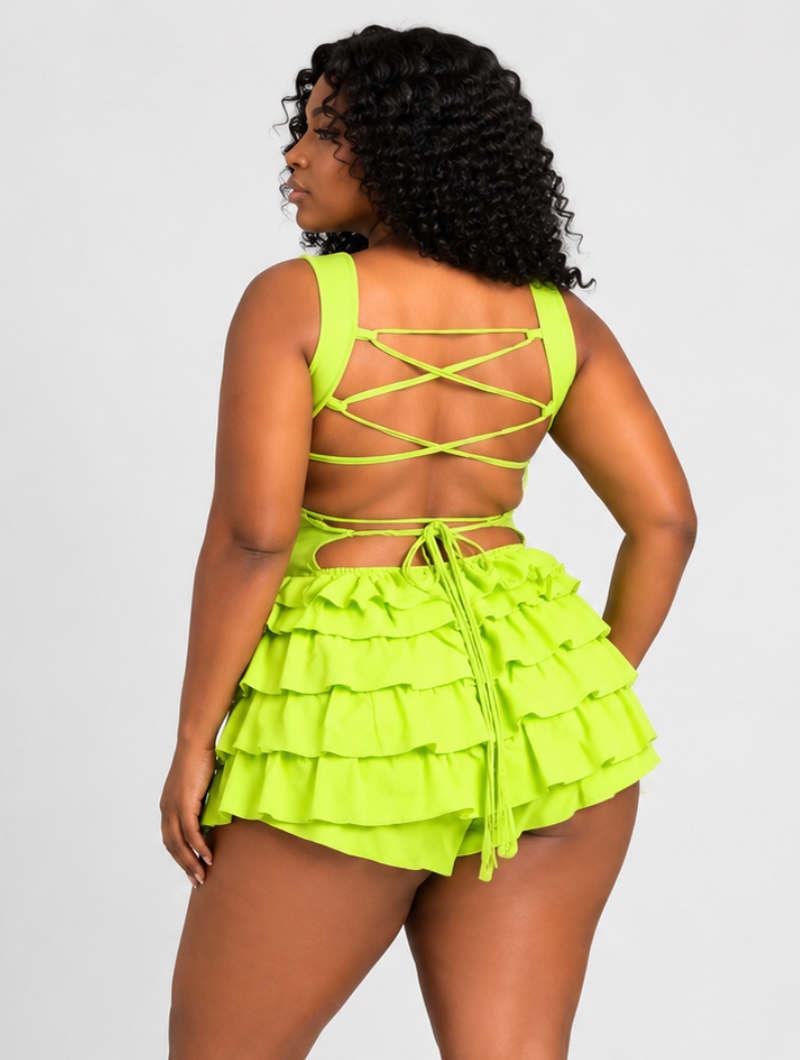 Lace-Up Backless Ruffle Dress