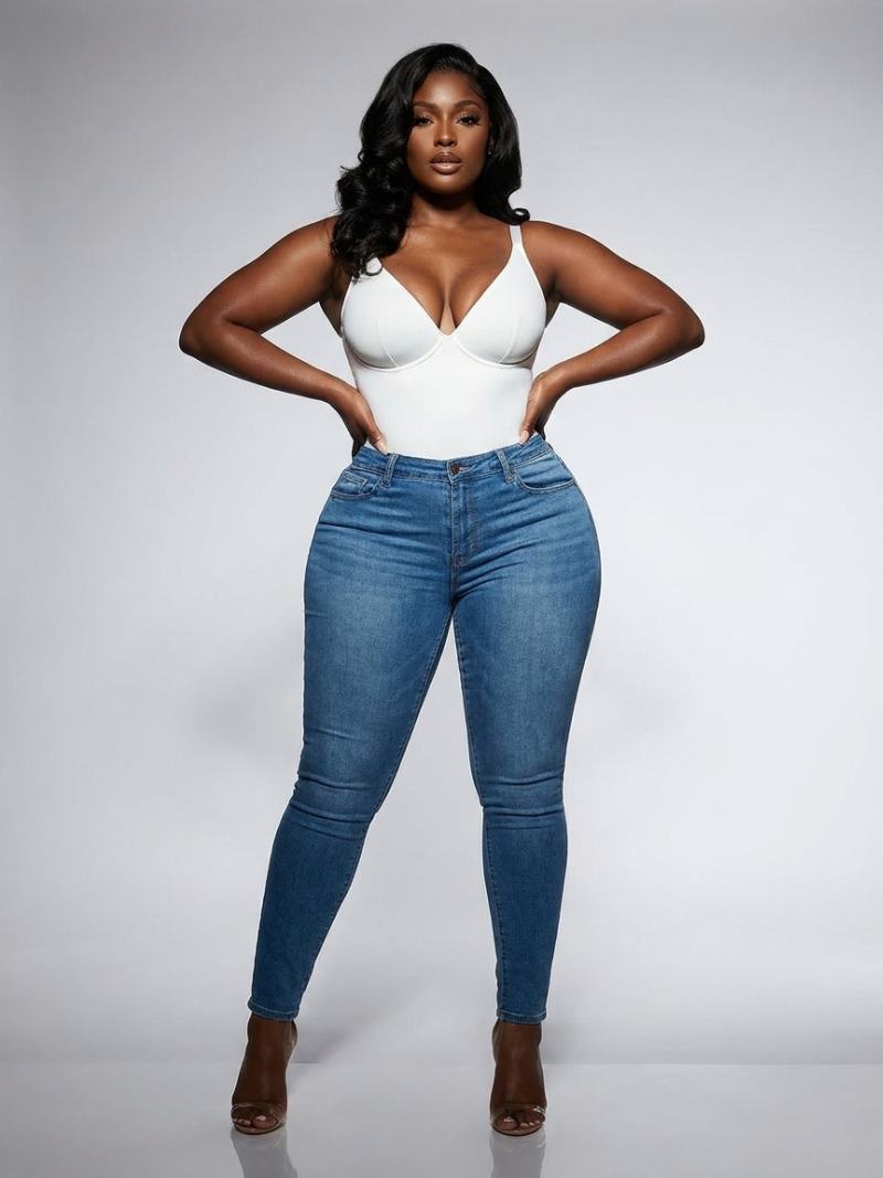 V Neck Adjustable Straps Tummy Control Bodysuit