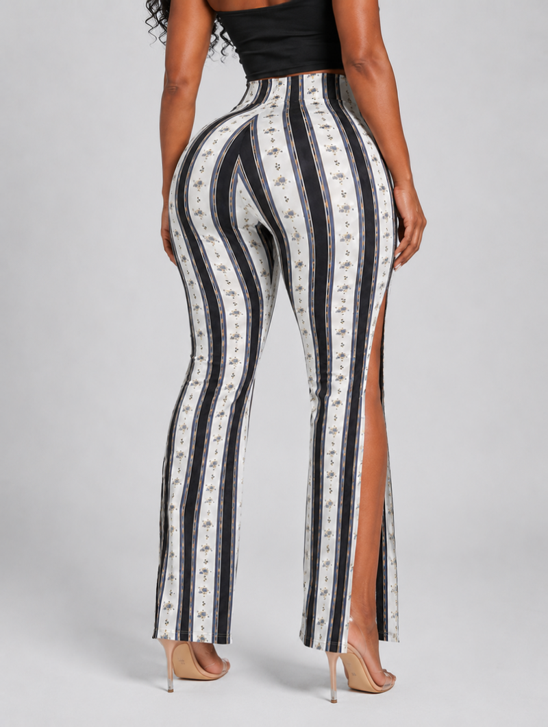 Vintage Stripe Slit-Leg Pants