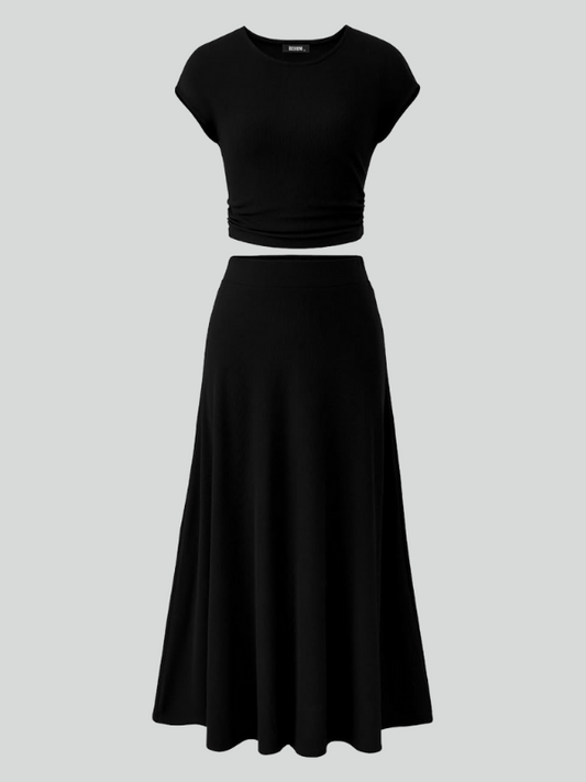 Two piece skirt elastic waist midi skirt