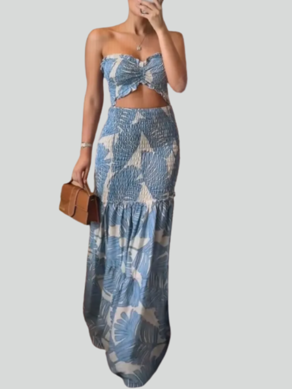 Tropical Ruched Mermaid Maxi Dress